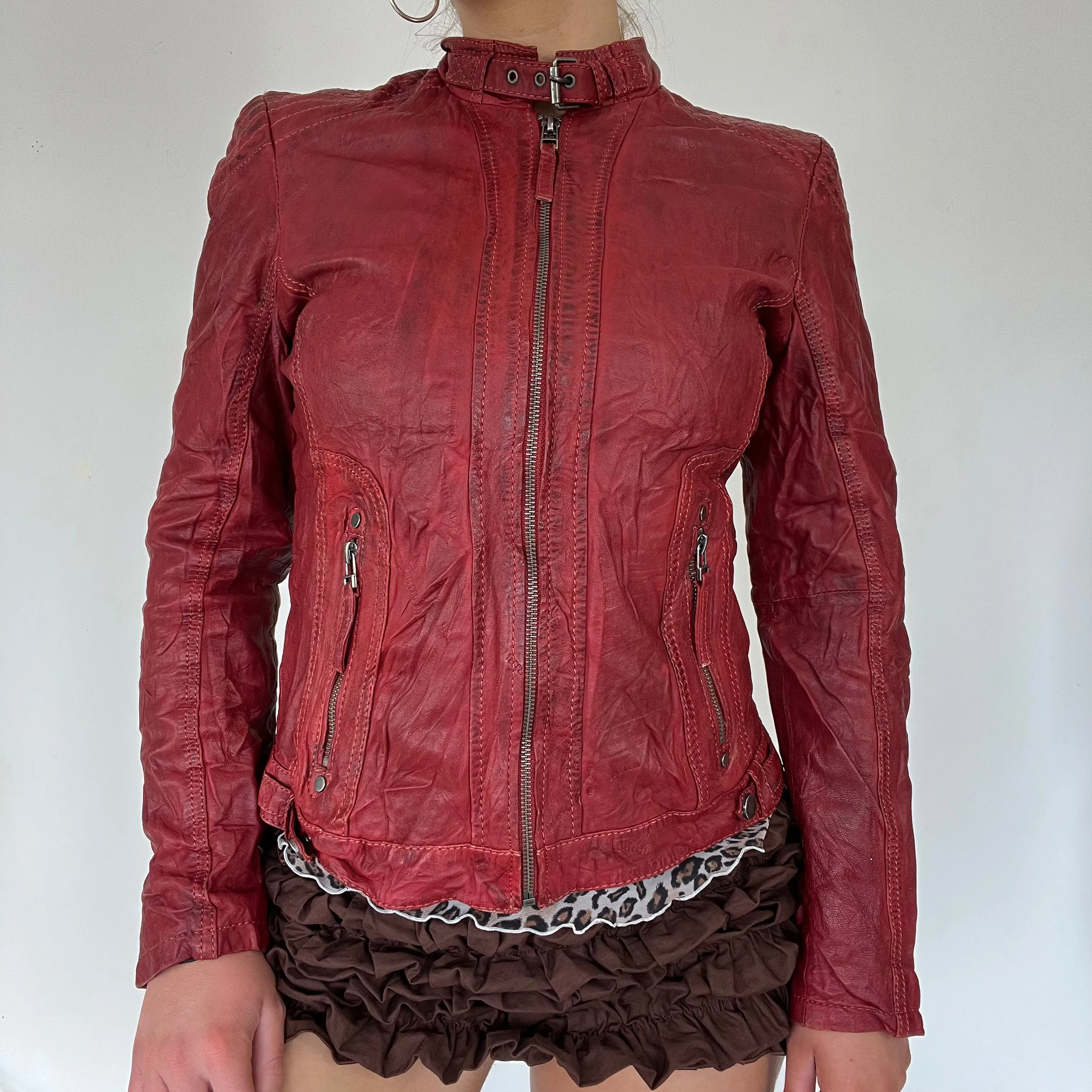 90s real red leather jacket - Size S