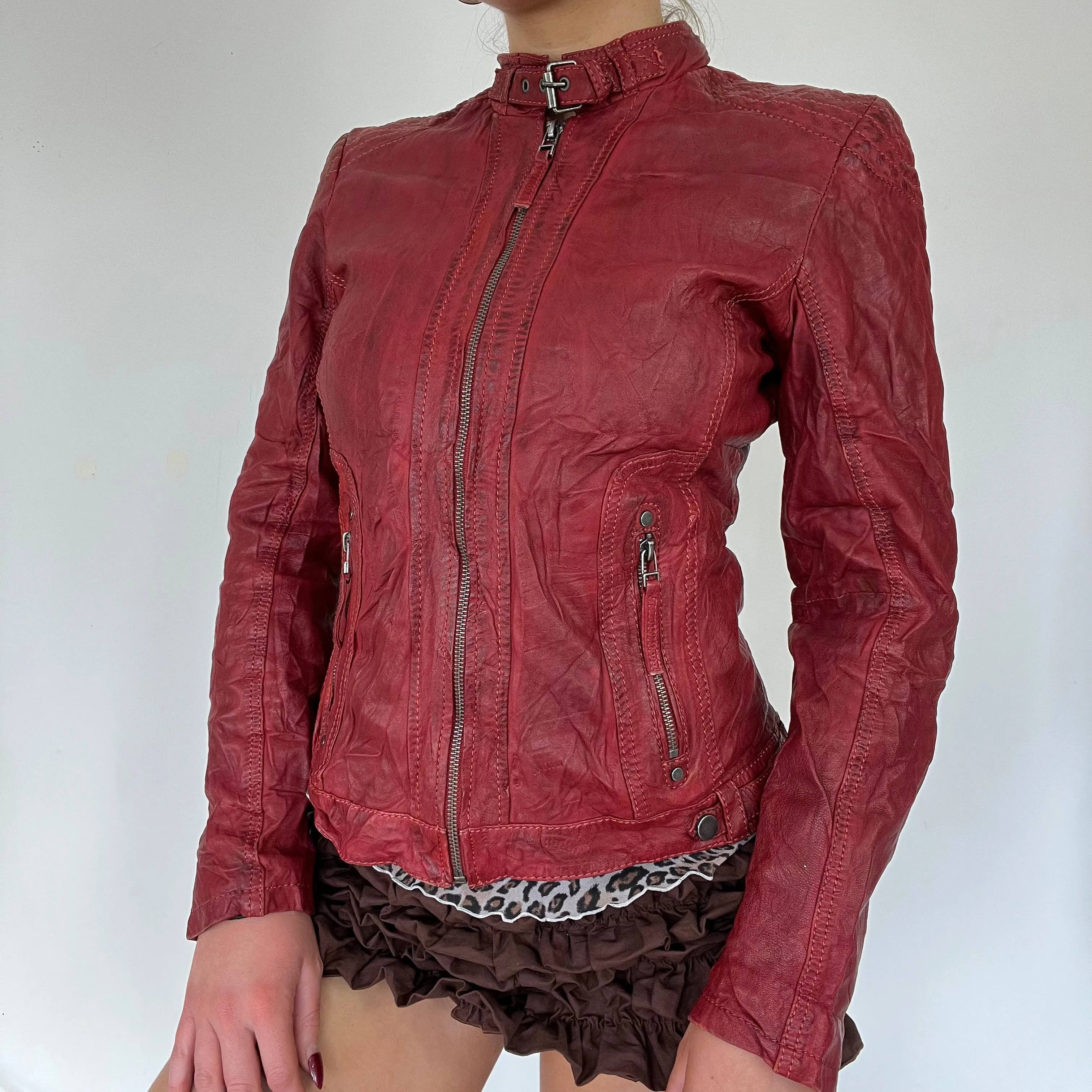 90s real red leather jacket - Size S