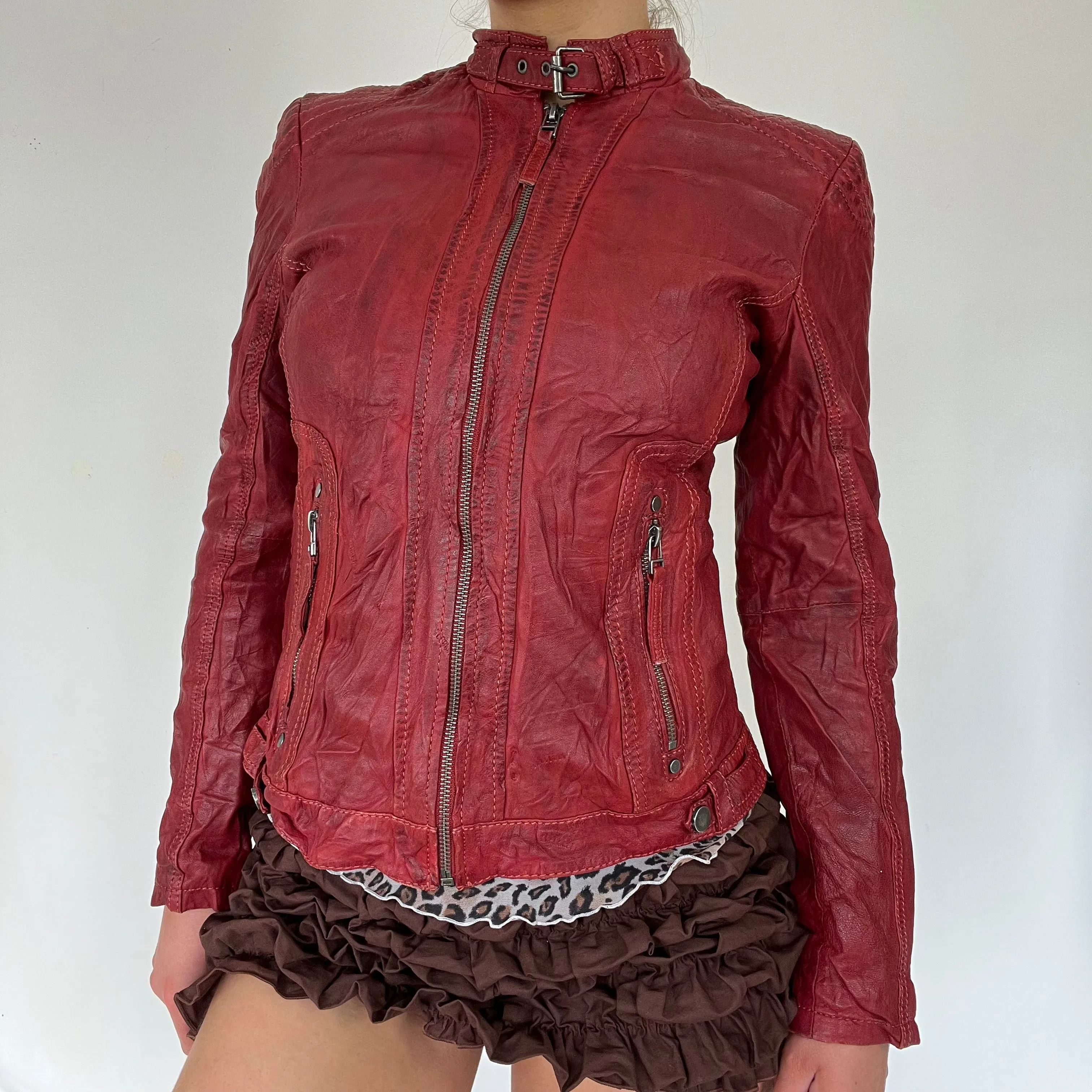 90s real red leather jacket - Size S