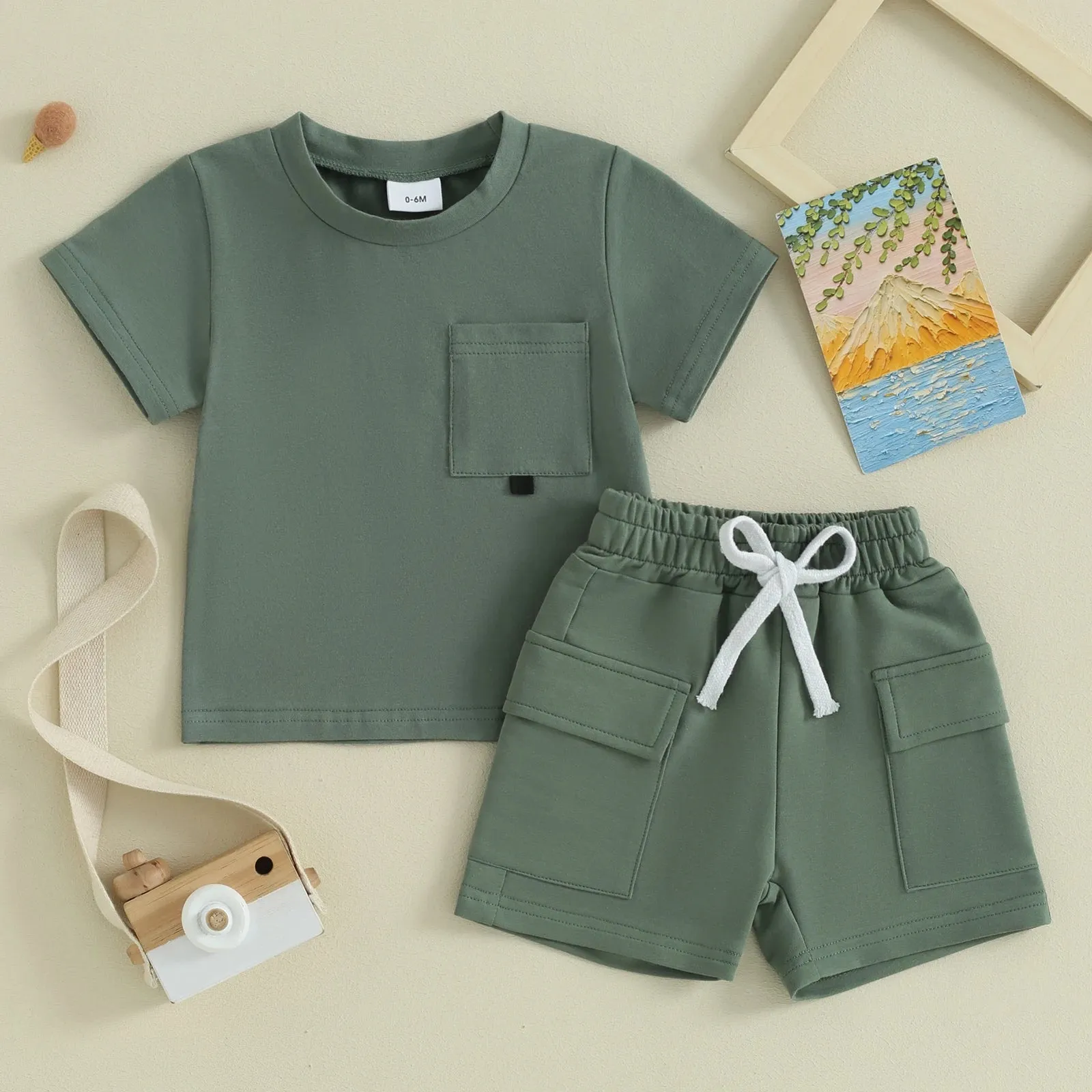 Casual Infant Baby Boys Clothes Suit Kids Outerwear Shorts Short Sleeve Crew Neck Shirt Elastic Waist Shorts Tracksuits