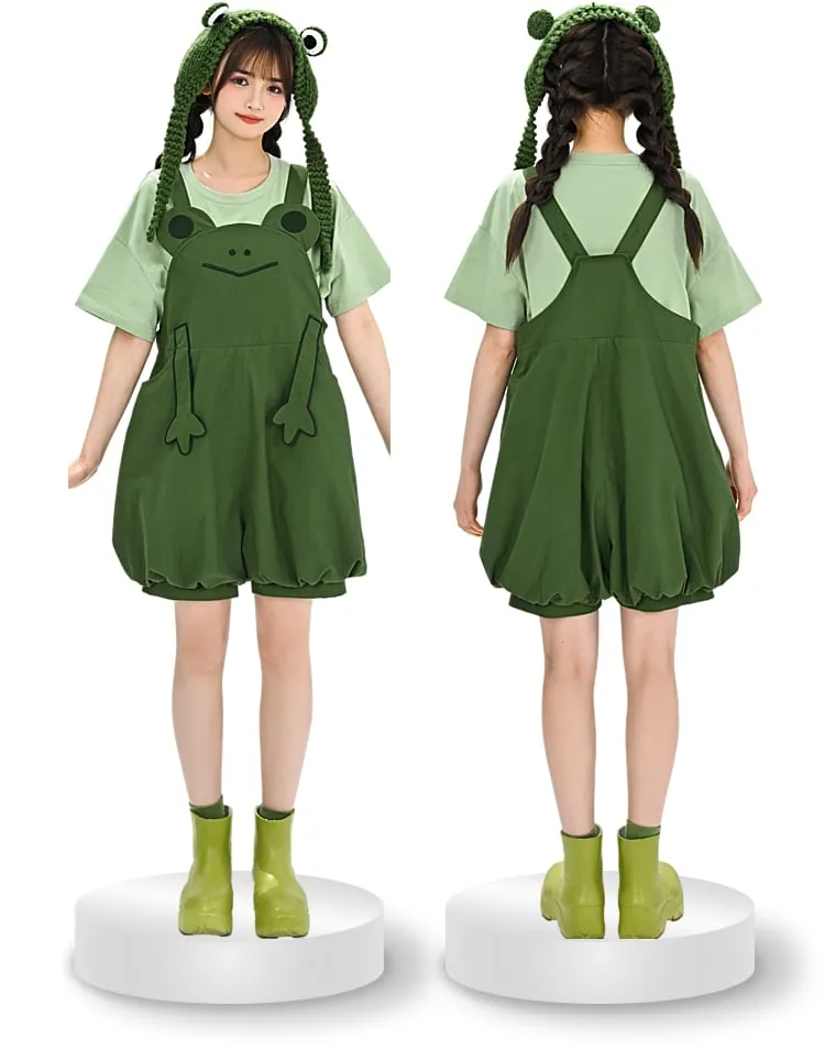Cute Green Frog Three-Dimensional Overalls