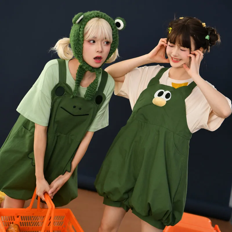 Cute Green Frog Three-Dimensional Overalls