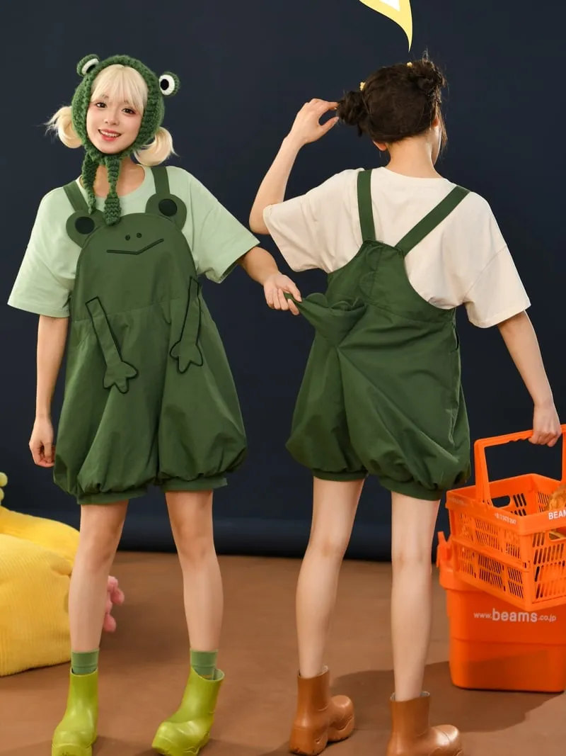 Cute Green Frog Three-Dimensional Overalls