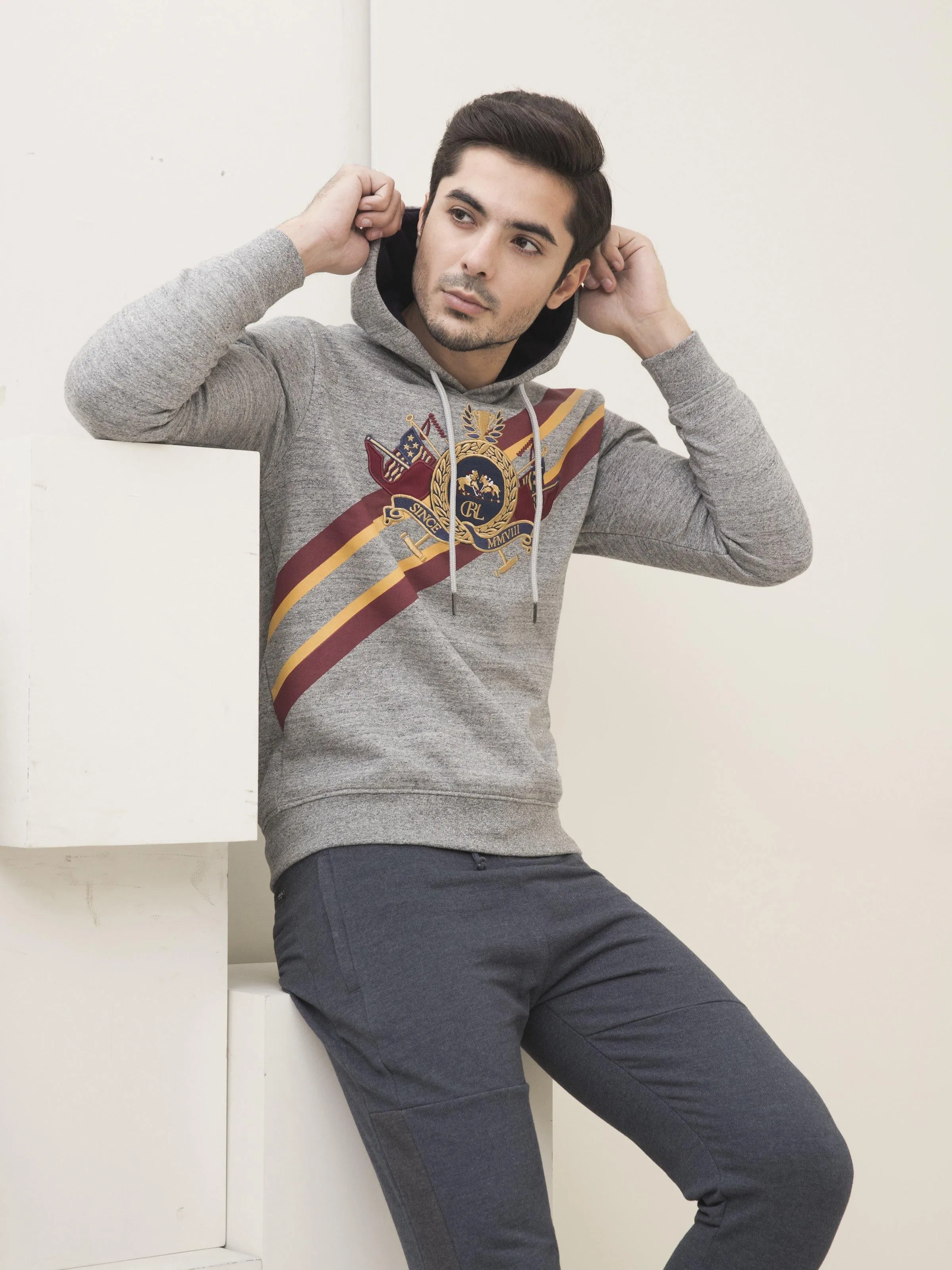 JACKET FULL SLEEVE KNIT HOODIE GREY HEATHER