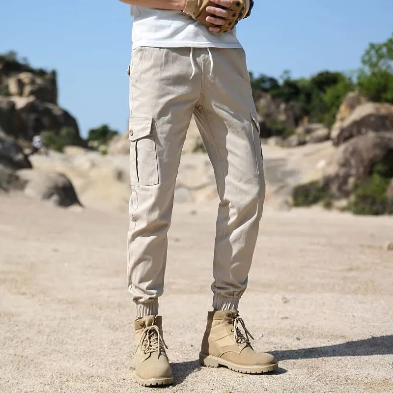 New Premium Spring Autumn Mens Clothing Solid Color Elastic High Waisted Trousers Pants