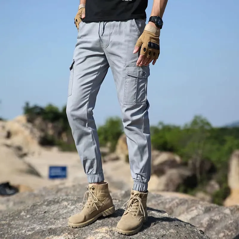New Premium Spring Autumn Mens Clothing Solid Color Elastic High Waisted Trousers Pants