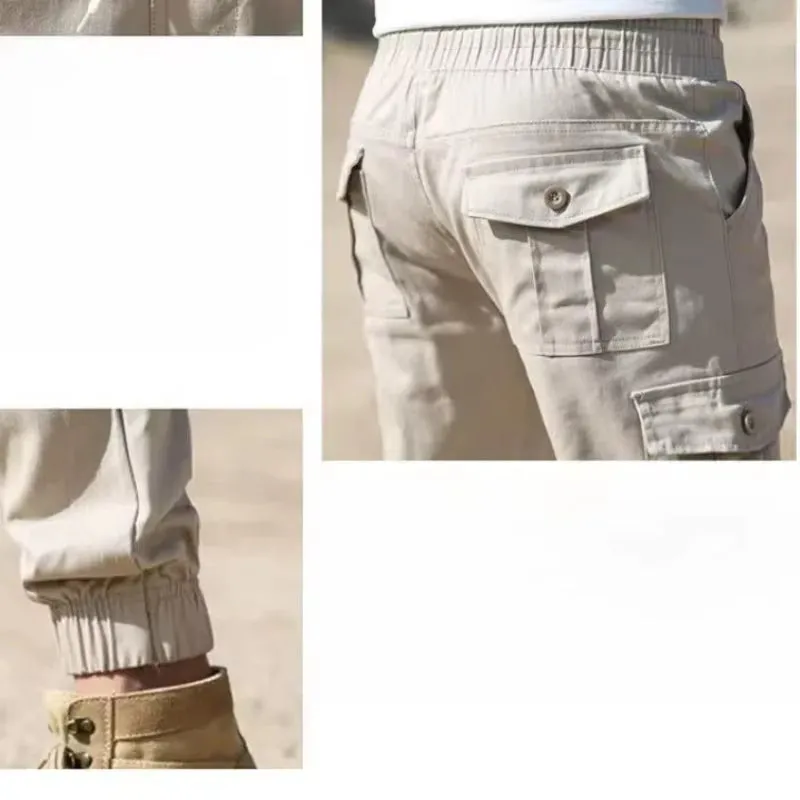 New Premium Spring Autumn Mens Clothing Solid Color Elastic High Waisted Trousers Pants
