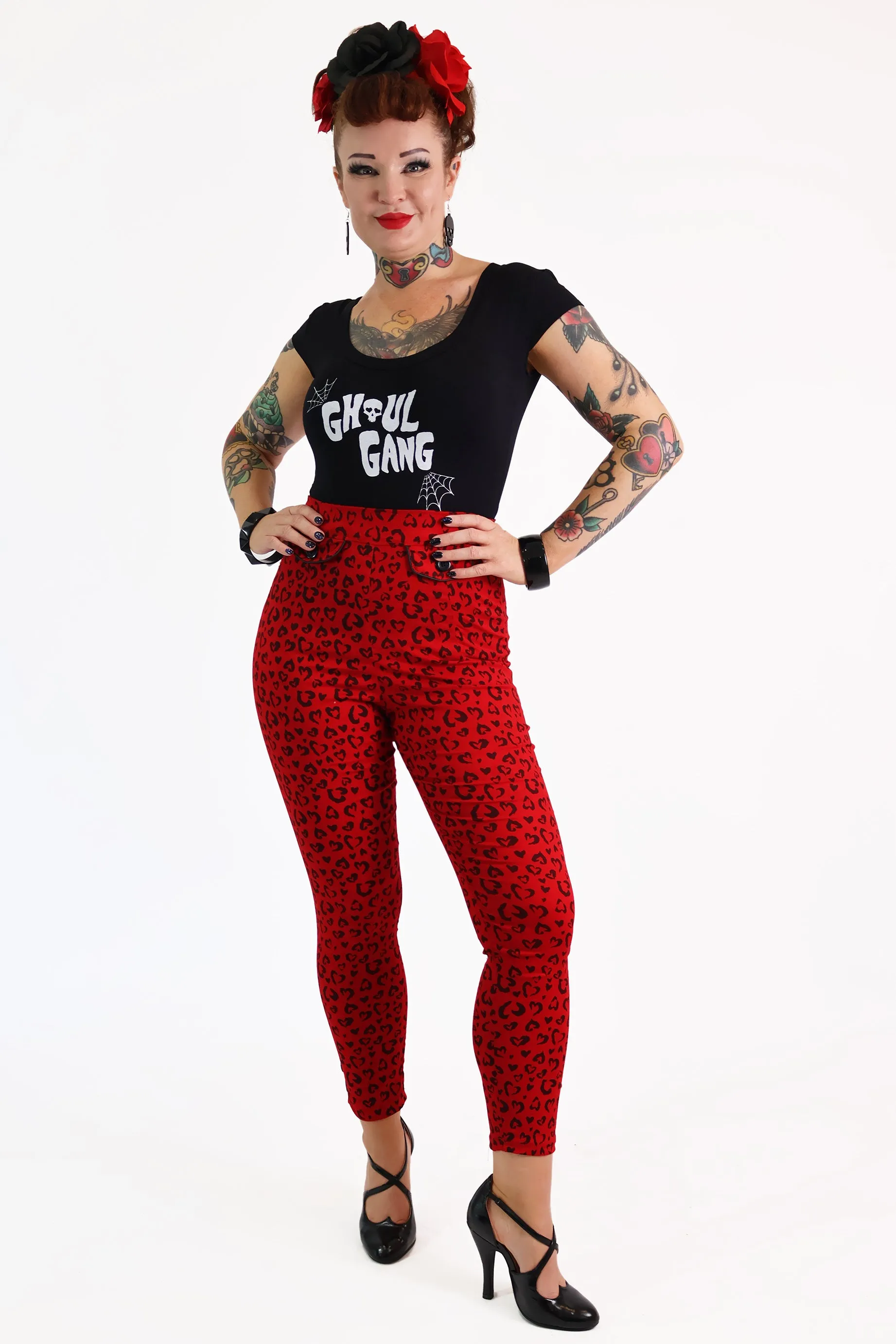 Red Heart Leopard Capri Pants