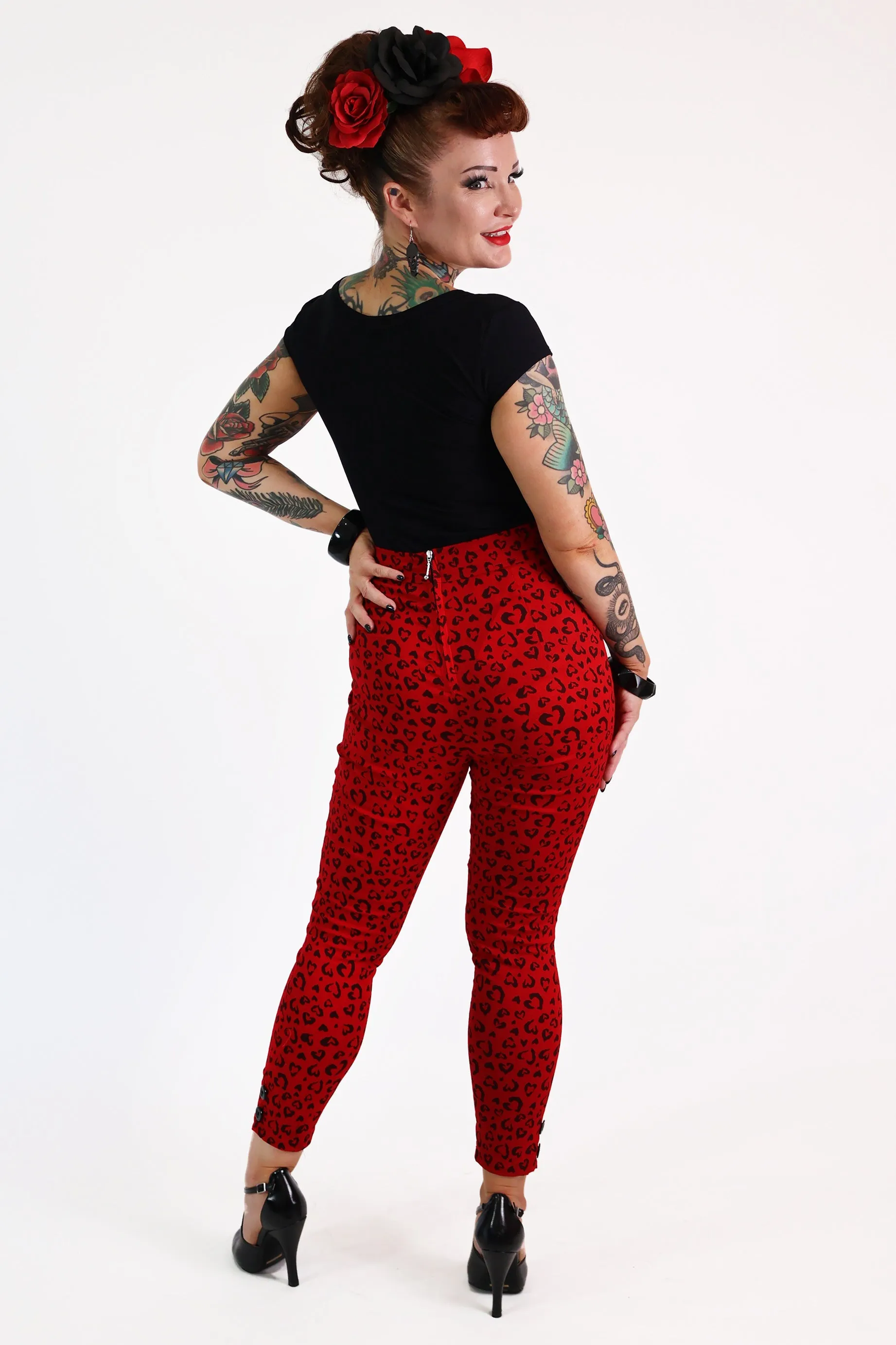 Red Heart Leopard Capri Pants