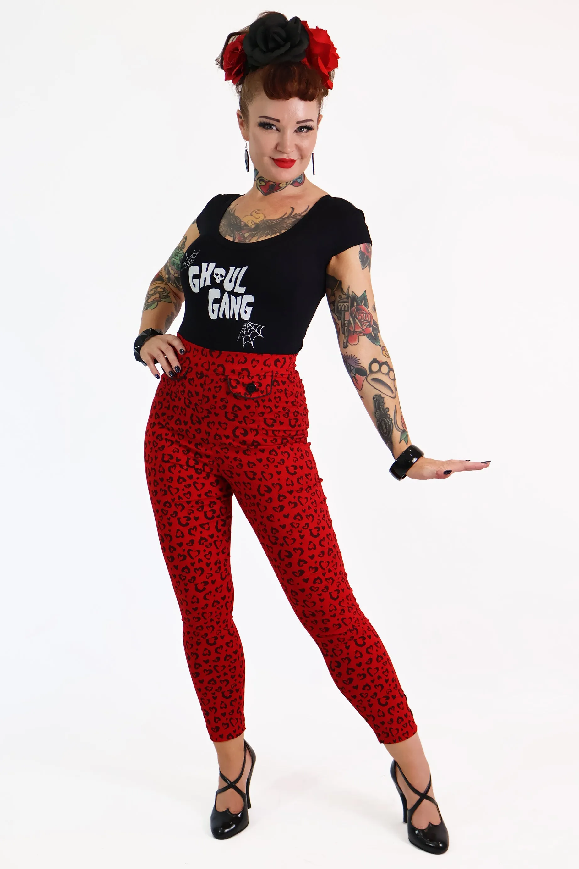 Red Heart Leopard Capri Pants