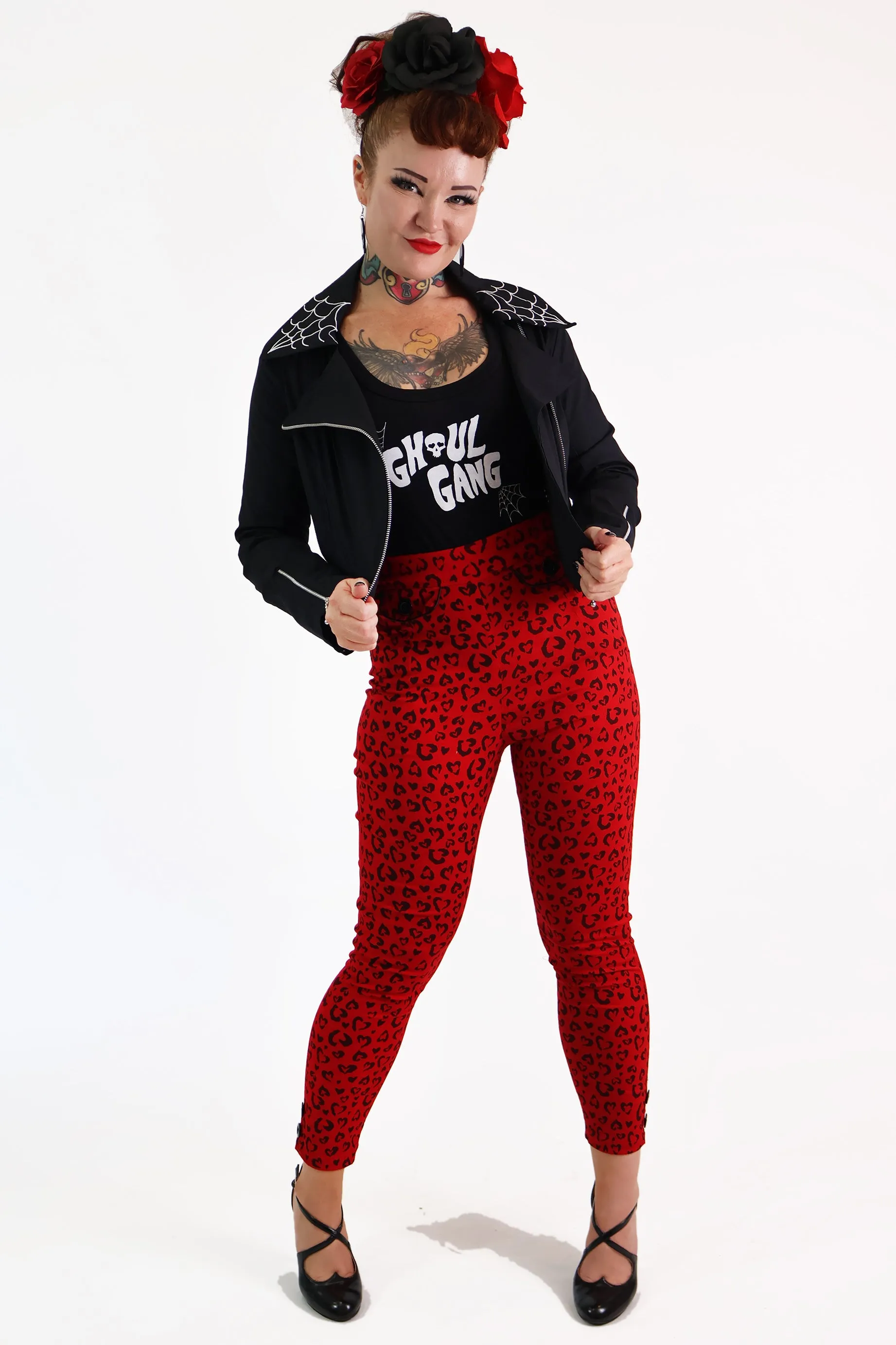 Red Heart Leopard Capri Pants