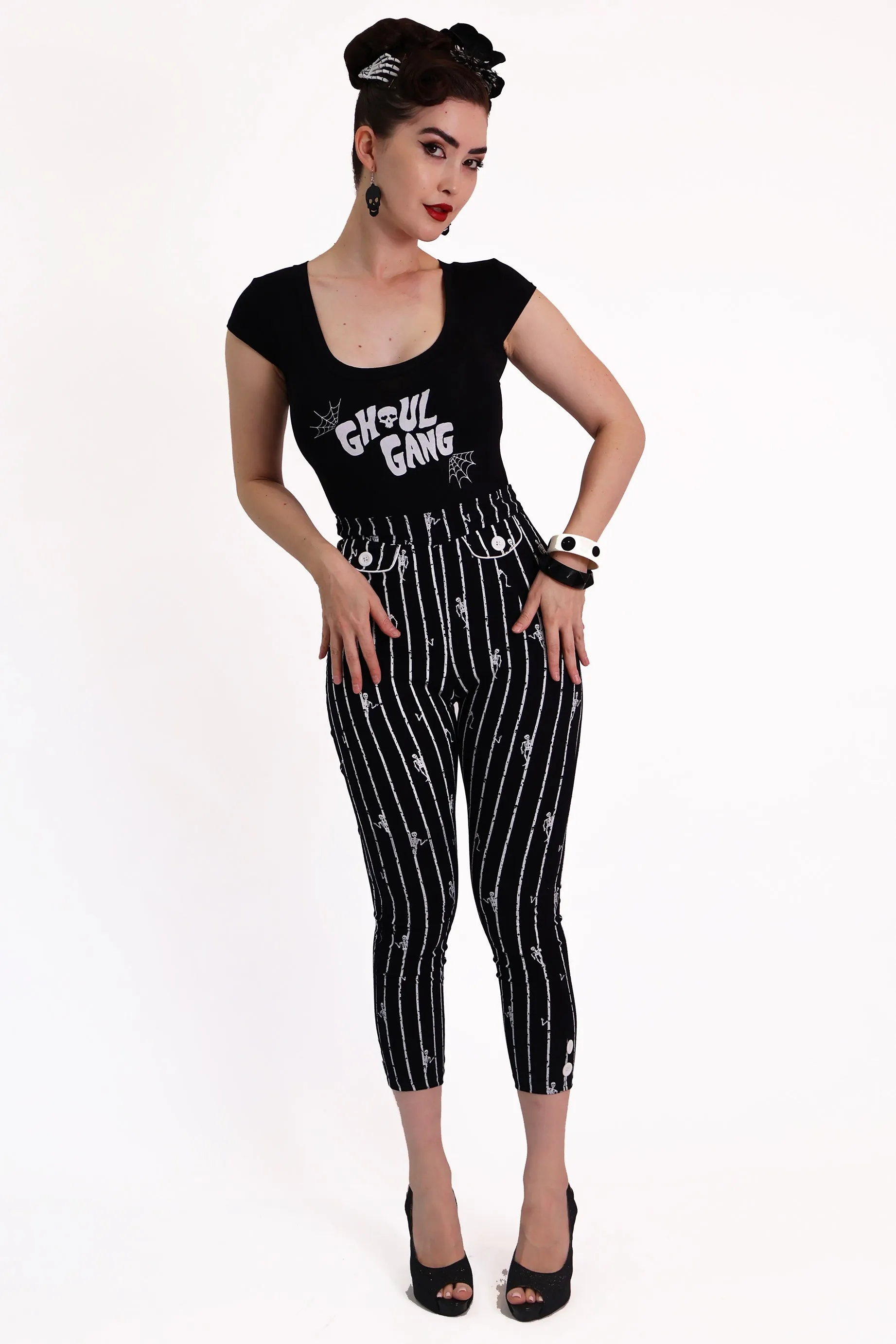 Skeleton Stripe Capri Pants