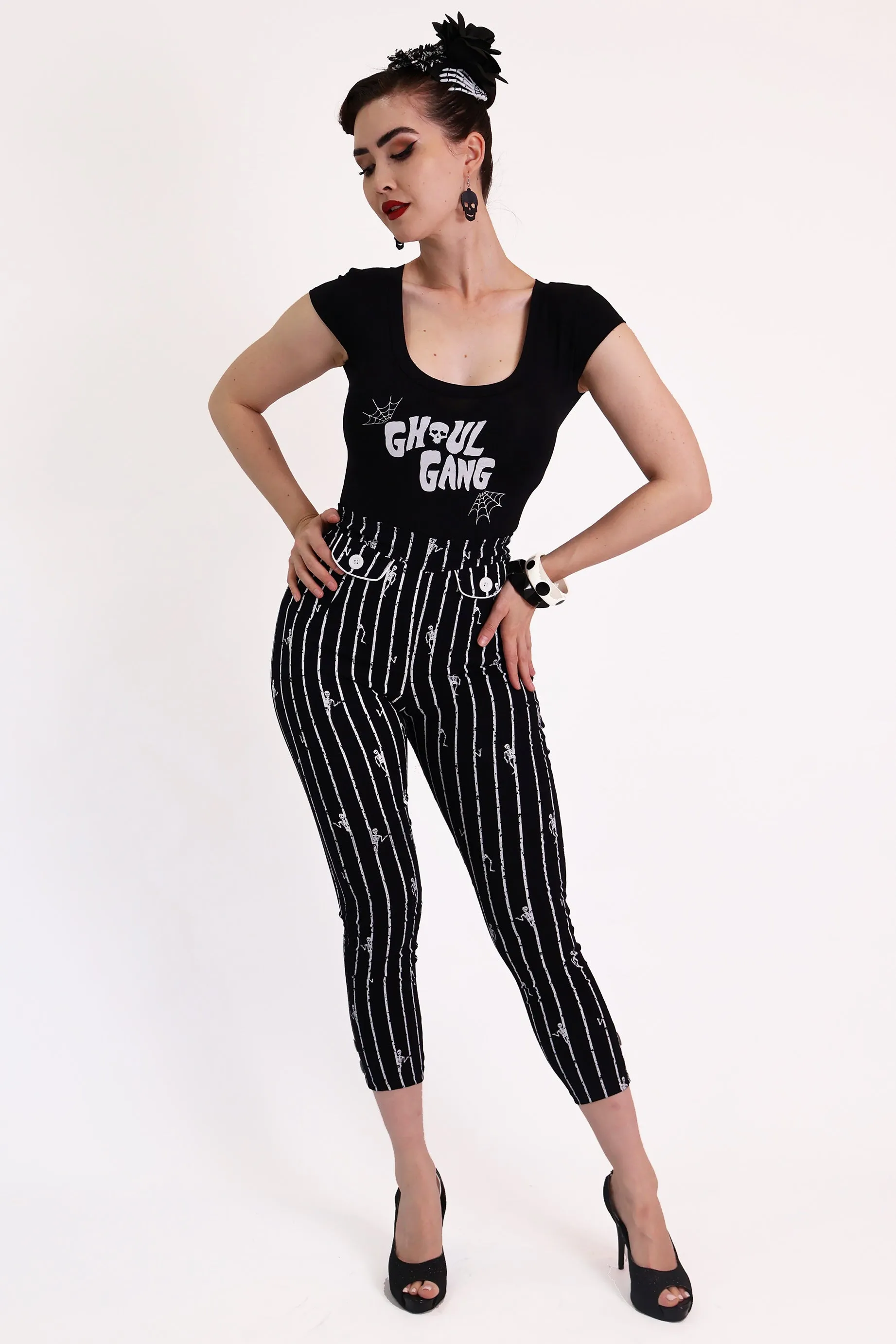 Skeleton Stripe Capri Pants