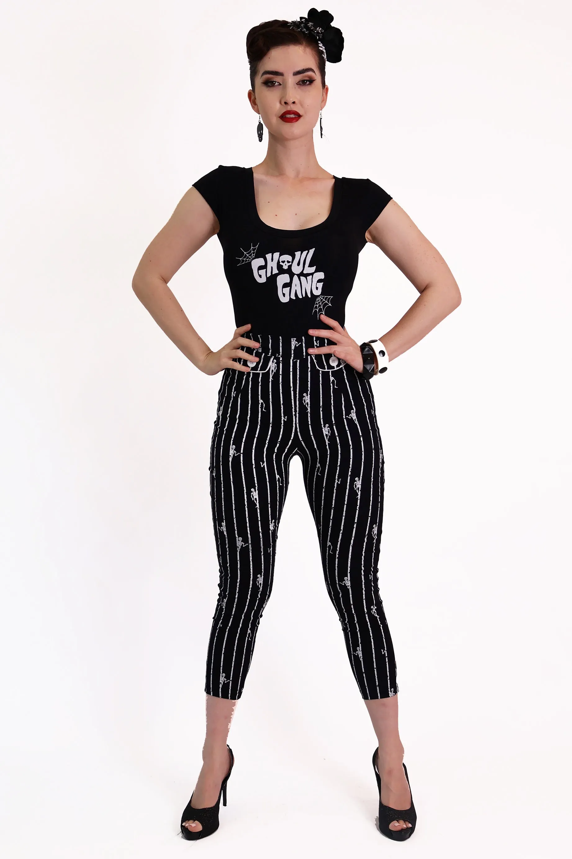 Skeleton Stripe Capri Pants