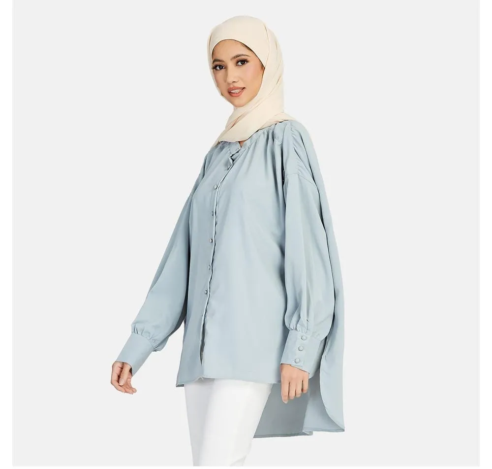 Stand Collar Long Sleeves Single Breasted Open Stitch Pleated Shirts Spring Muslin Women Tops Tees S4334884